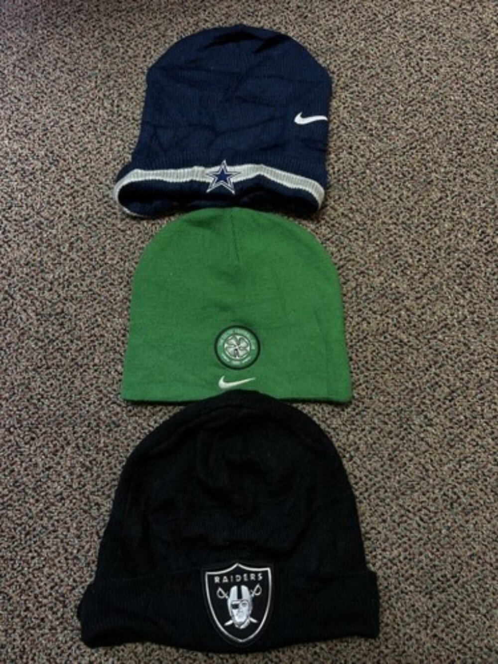 Lot Of 3 NFL Football Beanies Colts Raiders Green Blue Black Adult One Size Hat